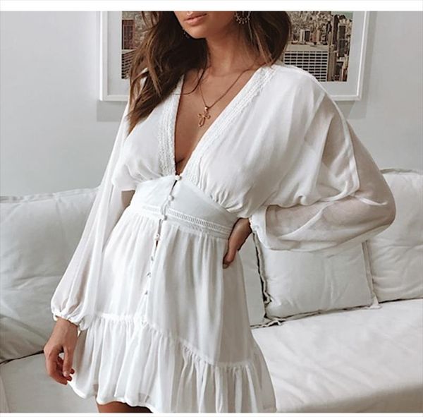 deep v neck dress women long sleeve white dress elegant ruffle spring summer beach women 2020 casual party dresses, Black;gray
deep v neck dress women long sleeve white dress elegant ruffle spring summer beach women 2020 casual party dresses, Black;gray
