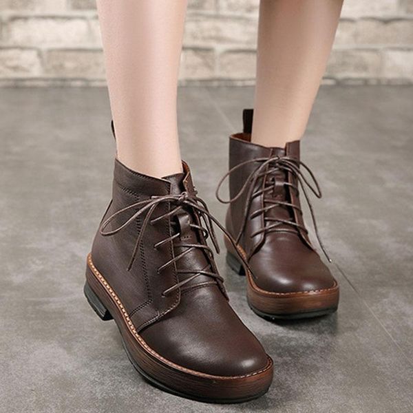 round head leather women's shoes retro handmade flat with suede leather lace boots non-slip national wind boots, Black
round head leather women's shoes retro handmade flat with suede leather lace boots non-slip national wind boots, Black