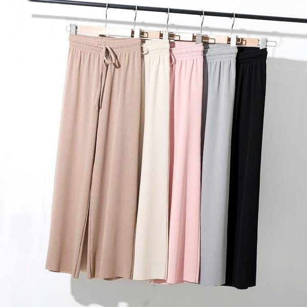 women summer ice-silk broad-legged trousers khaki loose ankle length pants casual elastic waist high waist straight trousers1, Black;white
women summer ice-silk broad-legged trousers khaki loose ankle length pants casual elastic waist high waist straight trousers1, Black;white