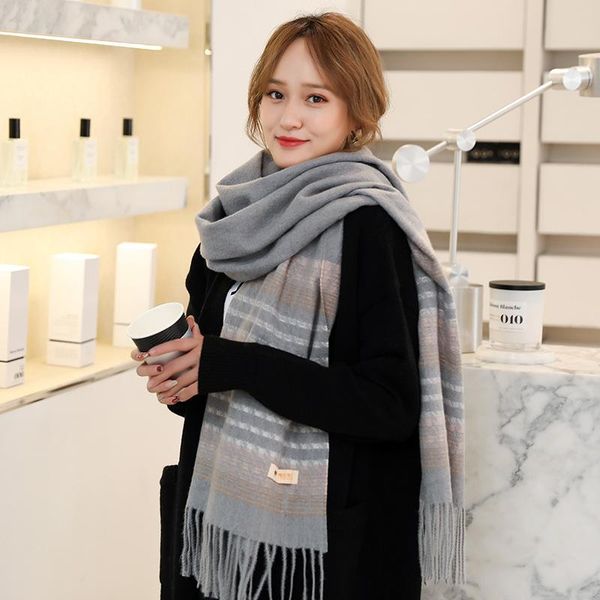 scarves 2021 autumn and winter imitation cashmere horizontal striped scarf women's long beard shawl lengthened fashion warm bib, Blue;gray
scarves 2021 autumn and winter imitation cashmere horizontal striped scarf women's long beard shawl lengthened fashion warm bib, Blue;gray