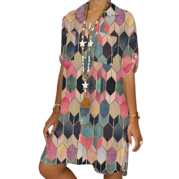 women bohemian shirt dress botton up geometric printed loose casual chest pockets dress half sleeve vintage boho dresses women, White;black
women bohemian shirt dress botton up geometric printed loose casual chest pockets dress half sleeve vintage boho dresses women, White;black