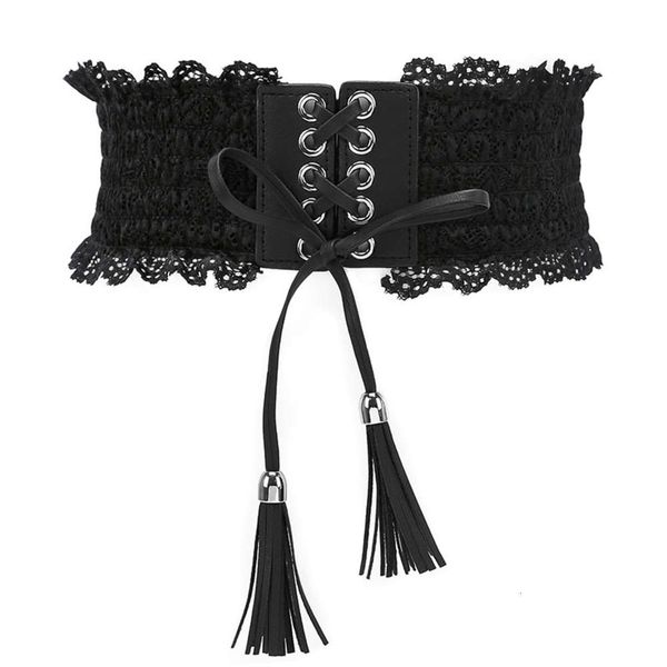 korean women's waistband: versatile tassel elastic waistband lace wide belt dress decoration fashion accessories, Black;green
korean women's waistband: versatile tassel elastic waistband lace wide belt dress decoration fashion accessories, Black;green