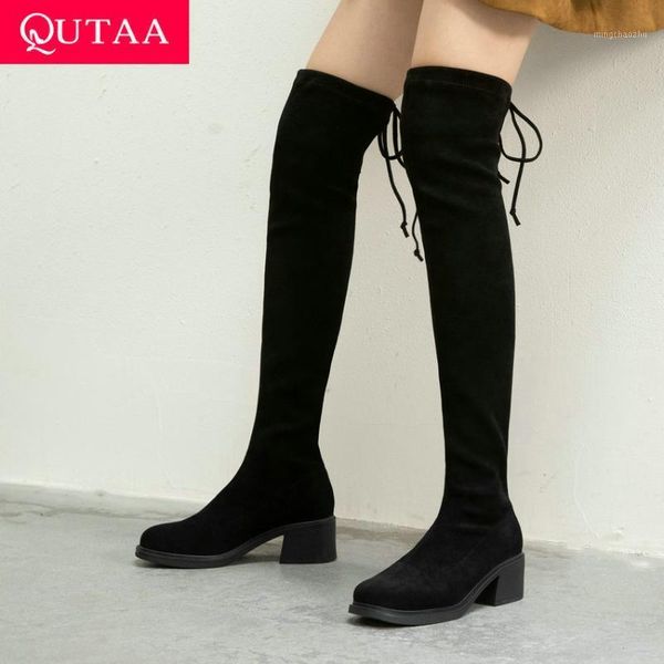 boots qutaa 2021 flock stretch over the knee square toe lace up fashion long winter high heel women shoes size34-391, Black
boots qutaa 2021 flock stretch over the knee square toe lace up fashion long winter high heel women shoes size34-391, Black