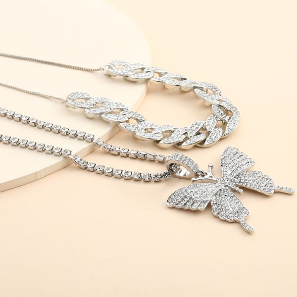 luxurious all-crystal cuban pendant necklace with woman, simple diamond pink butterfly hip-hop ice pendant necklace party christmas present, Silver
luxurious all-crystal cuban pendant necklace with woman, simple diamond pink butterfly hip-hop ice pendant necklace party christmas present, Silver