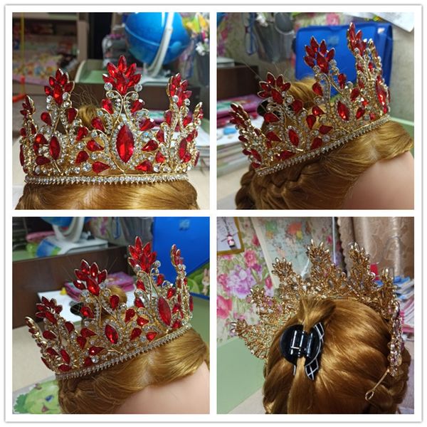 pricess queen women luxury green gold blue red white big crystal tiara and crowns hair jewelry for bridal bride wedding party mx200720, White;golden