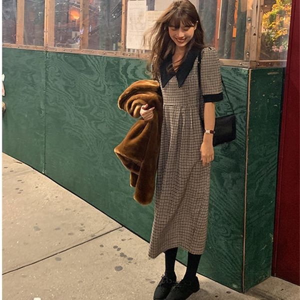 plaid s xl plus size new summer spring femme dress girls female vintage dress half sleeve women dresses long shirt robe vestido lj200824, Black;gray
plaid s xl plus size new summer spring femme dress girls female vintage dress half sleeve women dresses long shirt robe vestido lj200824, Black;gray