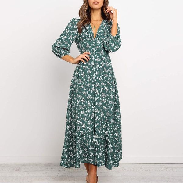 long-sleeved printed v-neck single-breasted high waist chiffon dress size l, Black;pink
long-sleeved printed v-neck single-breasted high waist chiffon dress size l, Black;pink