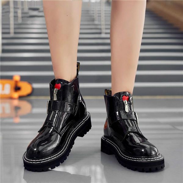 boots vintage motorcycle ankle women platform buckle shoes genuine leather fashion hearts hasp front zipper ladies booties, Black
boots vintage motorcycle ankle women platform buckle shoes genuine leather fashion hearts hasp front zipper ladies booties, Black