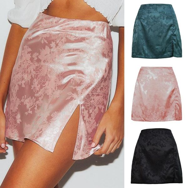 women's summer elegant jacquard satin short skirt high waist mini skirt retro zipper, Black
women's summer elegant jacquard satin short skirt high waist mini skirt retro zipper, Black
