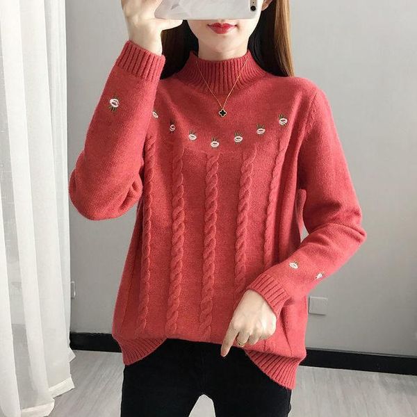 women's sweaters autumn and winter 2021 ladies embroidered twist sweater semi-high collar loose outer long sleeve inner knitted base sh, White;black
women's sweaters autumn and winter 2021 ladies embroidered twist sweater semi-high collar loose outer long sleeve inner knitted base sh, White;black