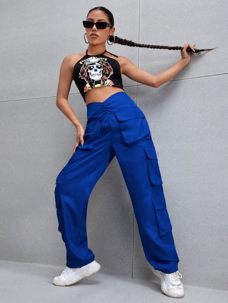 flap pocket side ruched detail cargo pants j6dy#, Black;white
flap pocket side ruched detail cargo pants j6dy#, Black;white