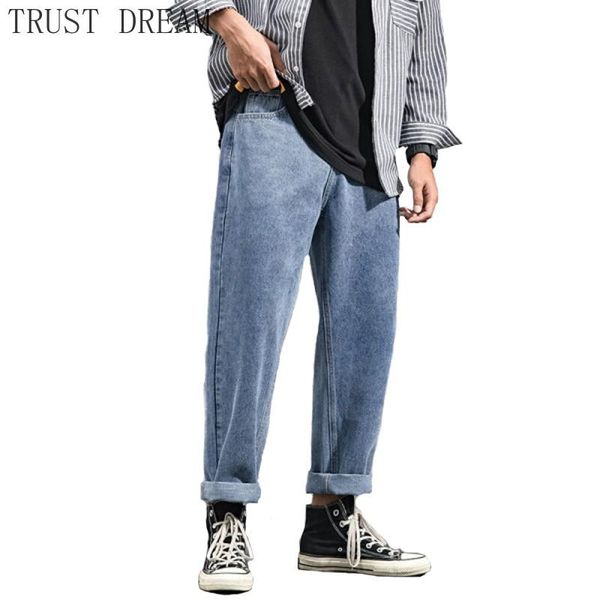 men's jeans men straight streetwear solid, Blue