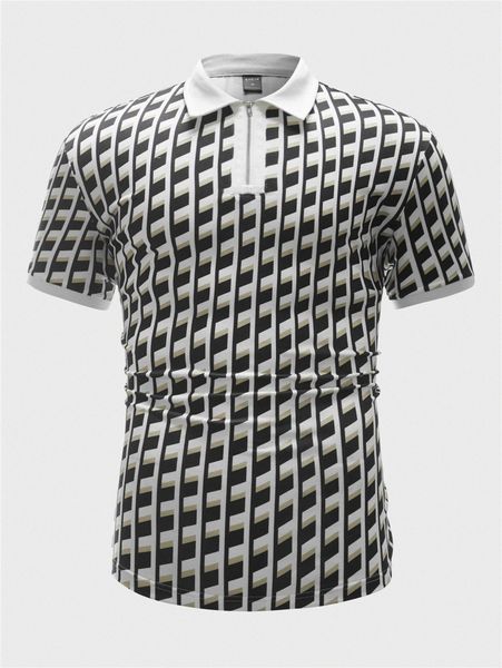 men striped zipper front polo shirt t4nh#, White;black