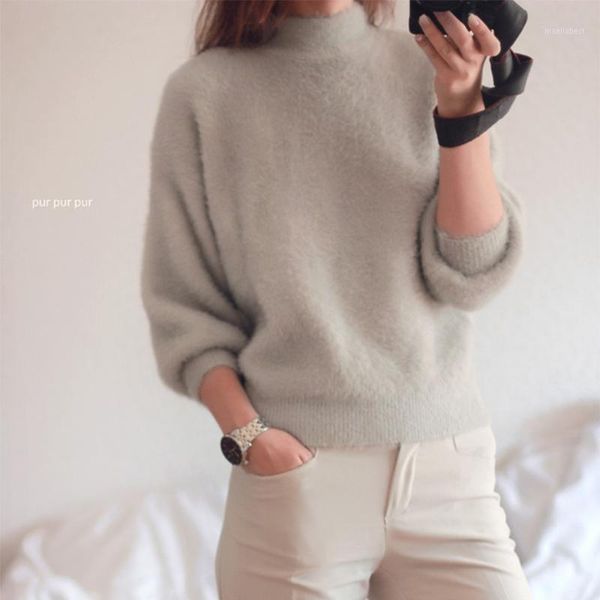 women's sweaters wholesale-2021 winter casual lantern sleeve loose thick pullover female turtleneck solid mohair ladies' sweater w, White;black
women's sweaters wholesale-2021 winter casual lantern sleeve loose thick pullover female turtleneck solid mohair ladies' sweater w, White;black