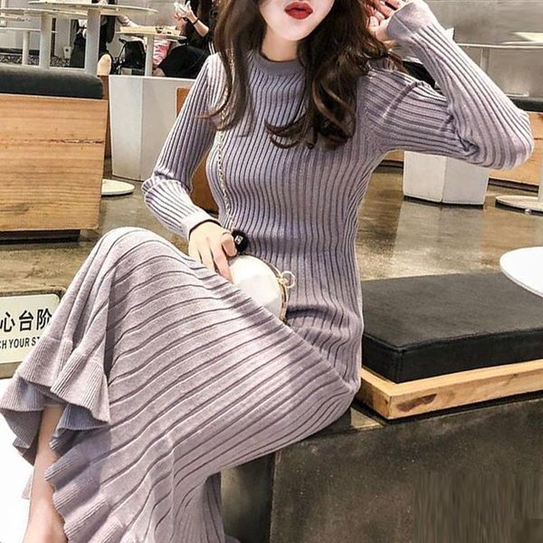 women round collar solid mermaid knitted sweater dress autumn winter bodycon dresses female elegant slim a-line dress, Black;gray
women round collar solid mermaid knitted sweater dress autumn winter bodycon dresses female elegant slim a-line dress, Black;gray