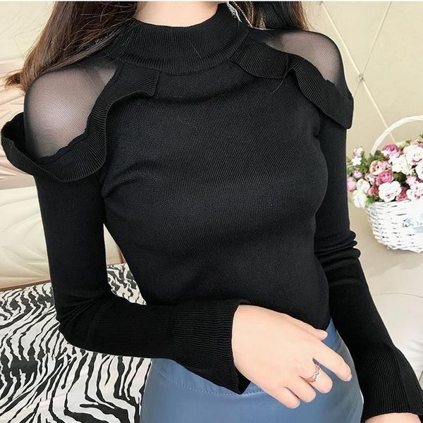women's sweaters woman mesh patchwork turtleneck long-sleeved sweater pullover slim fit weater femme chandails pull hiver, White;black
women's sweaters woman mesh patchwork turtleneck long-sleeved sweater pullover slim fit weater femme chandails pull hiver, White;black