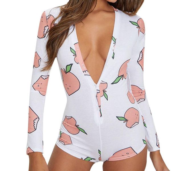 women v-neck long sleeve bodycon bodysuit leotard casual peach chili print button sleepwear jumpsuit shorts romper, Black;white
women v-neck long sleeve bodycon bodysuit leotard casual peach chili print button sleepwear jumpsuit shorts romper, Black;white