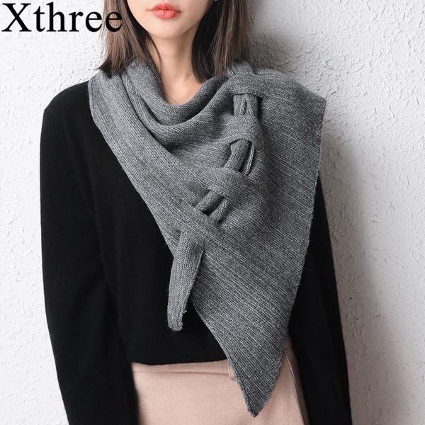 scarves xthree winter cashmere scarf women thick warm shawls wraps lady solid knitted fashion blanket quality foulard, Blue;gray