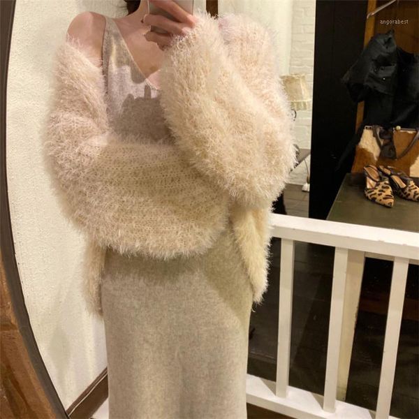 2020 autumn new women sweater female cardigan coat furry puff sleeves elegant solid sweet office lady casual all match 1, White
2020 autumn new women sweater female cardigan coat furry puff sleeves elegant solid sweet office lady casual all match 1, White