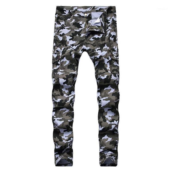 sokotoo men's camouflage printed pockets cargo jeans casual denim pants1, Blue