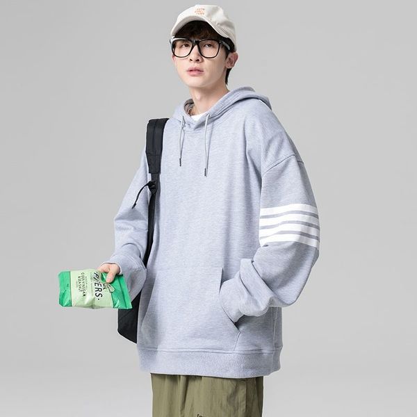 men hoodies three-bar arm loose plus size hooded sweater, Black 
men hoodies three-bar arm loose plus size hooded sweater, Black