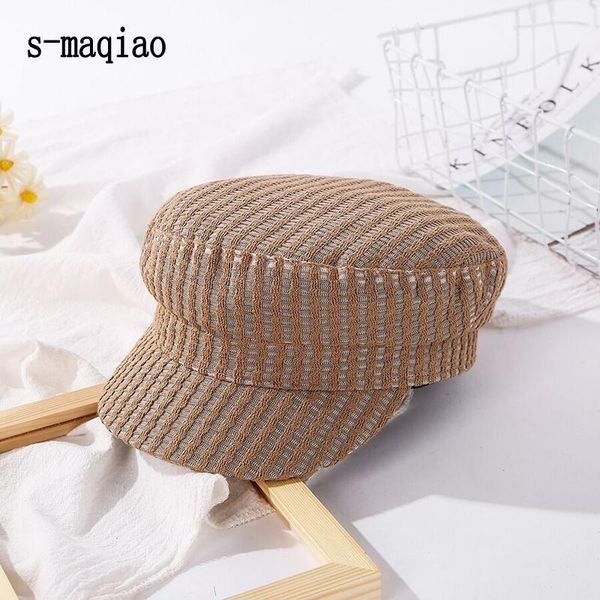 spring summer stripes retro caps women knitting newsboy caps solid color painter hat breathable visor cap1, Blue;gray
spring summer stripes retro caps women knitting newsboy caps solid color painter hat breathable visor cap1, Blue;gray