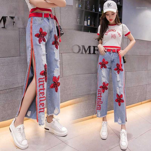 woman jeans high waist loose wide-leg pants korean style fashion embroidery hole side zipper office lady slim ankle-length pants1, Blue
woman jeans high waist loose wide-leg pants korean style fashion embroidery hole side zipper office lady slim ankle-length pants1, Blue