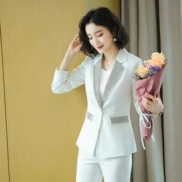 2 piece set women suits spring elegant full sleeve sequined blazer trousers lady office conjuntos feminino jacket and pant, White
2 piece set women suits spring elegant full sleeve sequined blazer trousers lady office conjuntos feminino jacket and pant, White