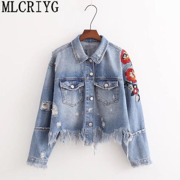 women's jackets 2021 streetwear denim jacket for women short jeans loose ripped holes floral embroidery spring autumn coats tassel yq23, Black;brown
women's jackets 2021 streetwear denim jacket for women short jeans loose ripped holes floral embroidery spring autumn coats tassel yq23, Black;brown