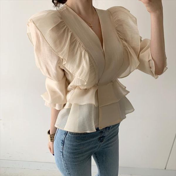 vicone design feeling accept waist falbala v neck silk shirt show thin chiffon blouse drop shipping good quality, White
vicone design feeling accept waist falbala v neck silk shirt show thin chiffon blouse drop shipping good quality, White