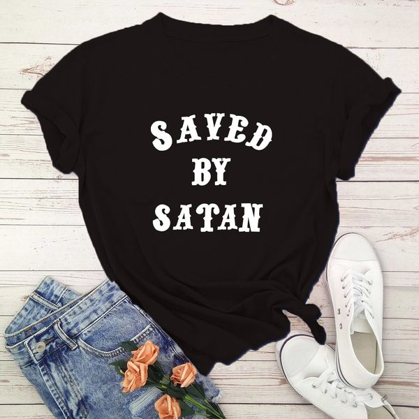 women's wear european and american printed saved by satan t-shirt women's round neck cotton short sleeve top, White
women's wear european and american printed saved by satan t-shirt women's round neck cotton short sleeve top, White