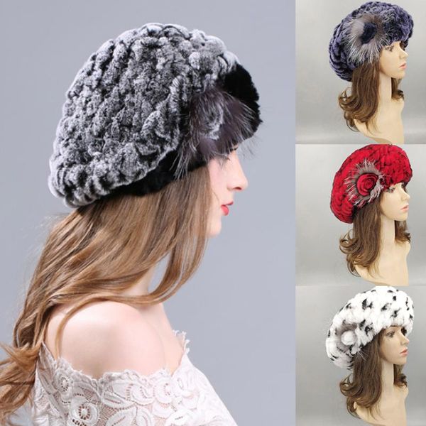 berets 2021 lady beret caps knitted real rex fur beanies hat for women winter warm hats cap, Blue;gray 
berets 2021 lady beret caps knitted real rex fur beanies hat for women winter warm hats cap, Blue;gray