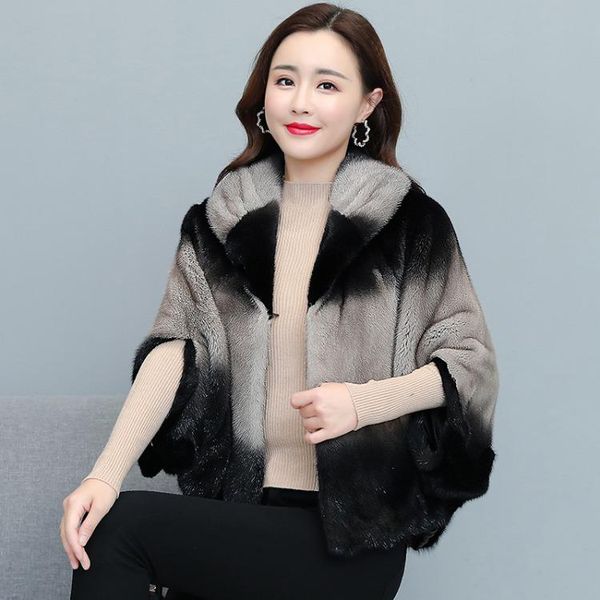 large size imitation coat women 2020 winter new short coat women shawl cloak bat shirt tide ing, Black
