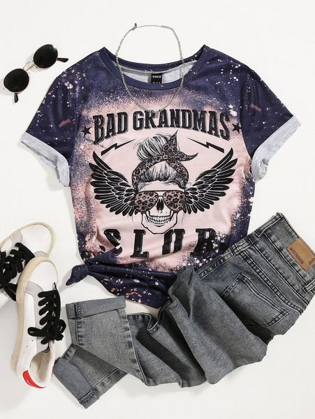 plus skull & letter graphic tee l0wr#, Black