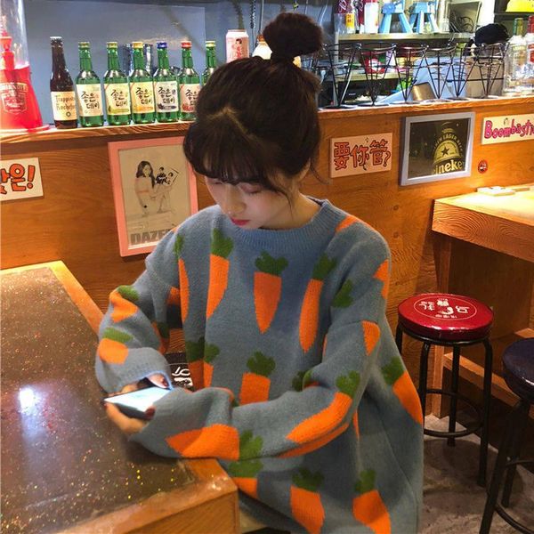 women's sweaters 2021 college wind sweater loose carrot thick head knitwear jacket, White;black
women's sweaters 2021 college wind sweater loose carrot thick head knitwear jacket, White;black