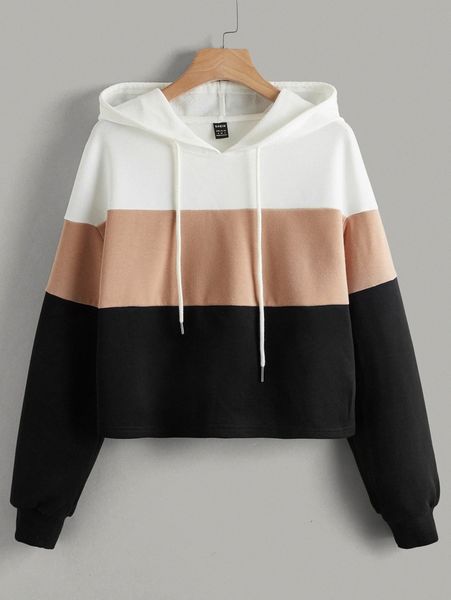 striped colorblock hooded sweatshirt o6hf#, White;black 
striped colorblock hooded sweatshirt o6hf#, White;black