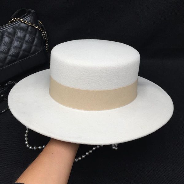 in the spring and autumn winter white wool hat for women with pearl chain hat fashion warm fedora, Blue;gray
in the spring and autumn winter white wool hat for women with pearl chain hat fashion warm fedora, Blue;gray