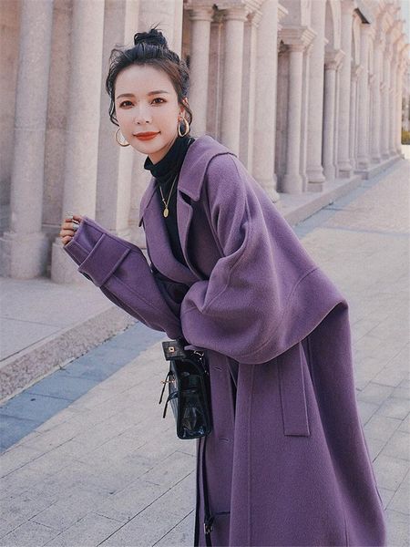 women's wool & blends purple coat woolen trench autumn and winter mid-length temperament 2021 thick loose cacoon lapel long overcoat y6, Black
women's wool & blends purple coat woolen trench autumn and winter mid-length temperament 2021 thick loose cacoon lapel long overcoat y6, Black