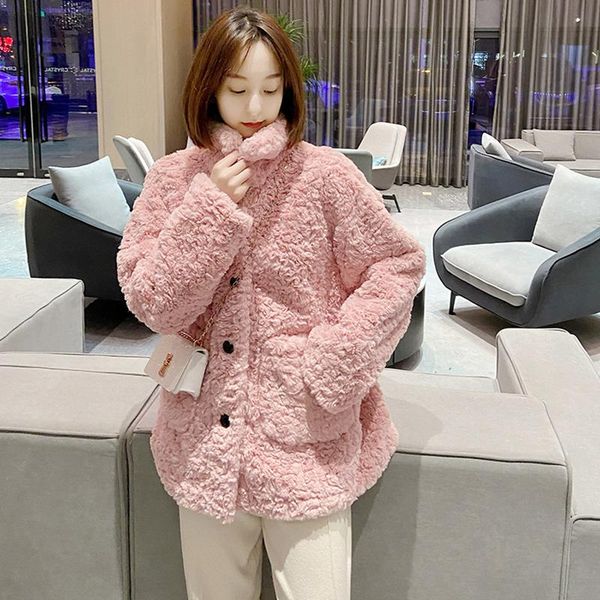 women's fur & faux winter coat women 2021 solid single breasted warm thick fashion loose plush ladies teddy jacket, Black
women's fur & faux winter coat women 2021 solid single breasted warm thick fashion loose plush ladies teddy jacket, Black