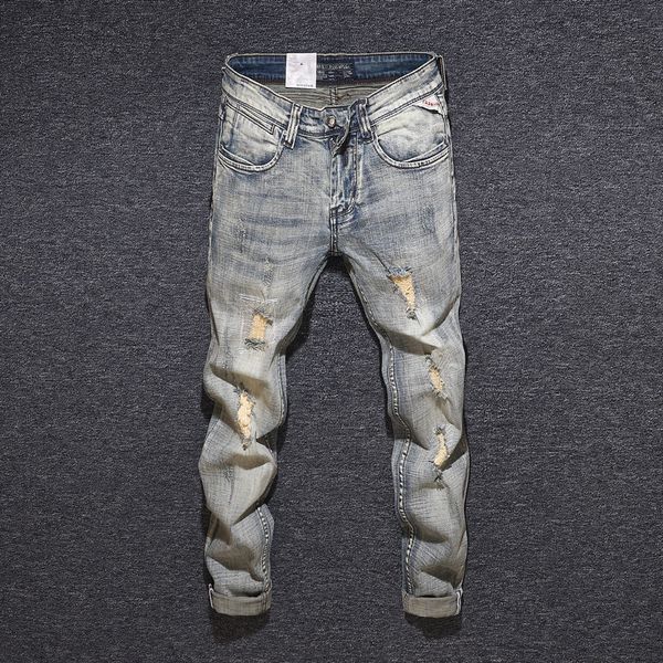 2021 new italian style fashion slim fit retro yellow washed elastic ripped men hip hop pants vintage designer jeans homme jgrp, Blue
2021 new italian style fashion slim fit retro yellow washed elastic ripped men hip hop pants vintage designer jeans homme jgrp, Blue