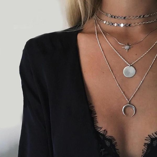 5 pcs/set bohemian women necklaces moon round stars pendant sequins clavicle chain gold necklace set charm valentines day gift, Silver
5 pcs/set bohemian women necklaces moon round stars pendant sequins clavicle chain gold necklace set charm valentines day gift, Silver