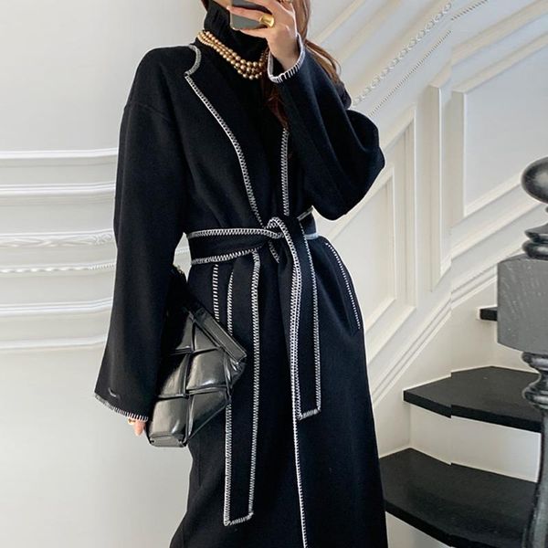 zcsmll korean windbreaker autumn and winter french lace up loose bandage waist closing warmth over knee double faced woolen coat, Black
zcsmll korean windbreaker autumn and winter french lace up loose bandage waist closing warmth over knee double faced woolen coat, Black