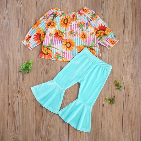 clothing sets autumn baby kids girls outfit set long sleeve sun flower print loose flared ruffles velvet pants toddler infant clothes, White
clothing sets autumn baby kids girls outfit set long sleeve sun flower print loose flared ruffles velvet pants toddler infant clothes, White