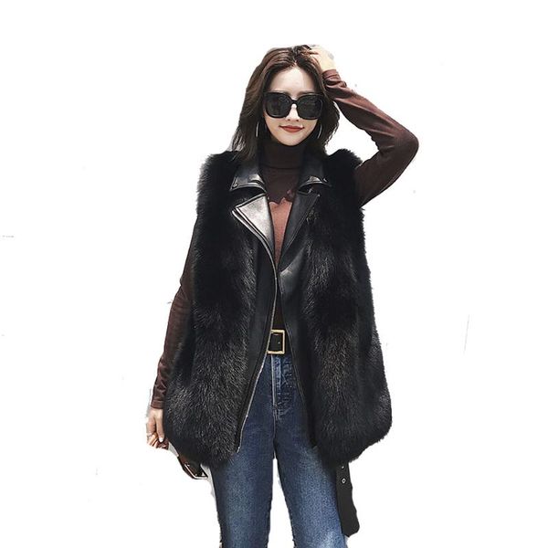 chic style faux fur winter warm vest for women turn-down collar sleeveless leather splicing outwear black fs0877
chic style faux fur winter warm vest for women turn-down collar sleeveless leather splicing outwear black fs0877