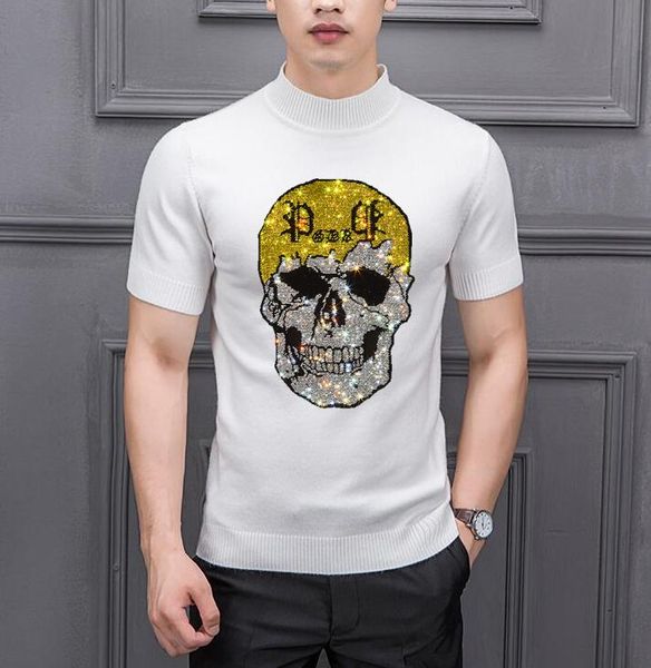 2022 new design t shirt autumn winter casual short sleeve sweaters with rhinestone for man b06, White;black
2022 new design t shirt autumn winter casual short sleeve sweaters with rhinestone for man b06, White;black