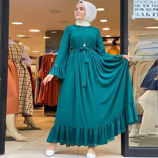 siskakia bell sleeve chiffon long dress elegant solid muslim women's o neck long sleeve empire pleated swing maxi dresses, Black;gray
siskakia bell sleeve chiffon long dress elegant solid muslim women's o neck long sleeve empire pleated swing maxi dresses, Black;gray