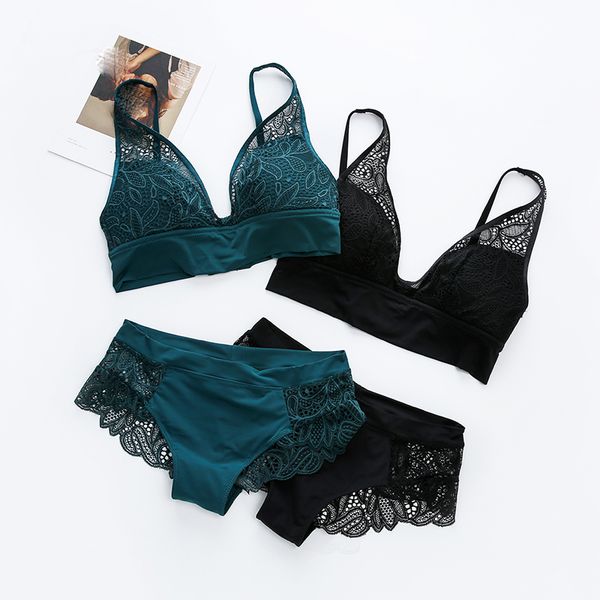 3 colors black grey green full lace ladies underwear french thin cup wireless bra set lace women comfortable lingerie y200708, Red;black
3 colors black grey green full lace ladies underwear french thin cup wireless bra set lace women comfortable lingerie y200708, Red;black