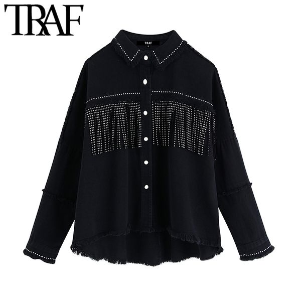 traf women stylish tassel beaded oversized denim jacket coat vintage fashion long sleeve frayed trim outerwear chic loose 201120, Black;brown
traf women stylish tassel beaded oversized denim jacket coat vintage fashion long sleeve frayed trim outerwear chic loose 201120, Black;brown