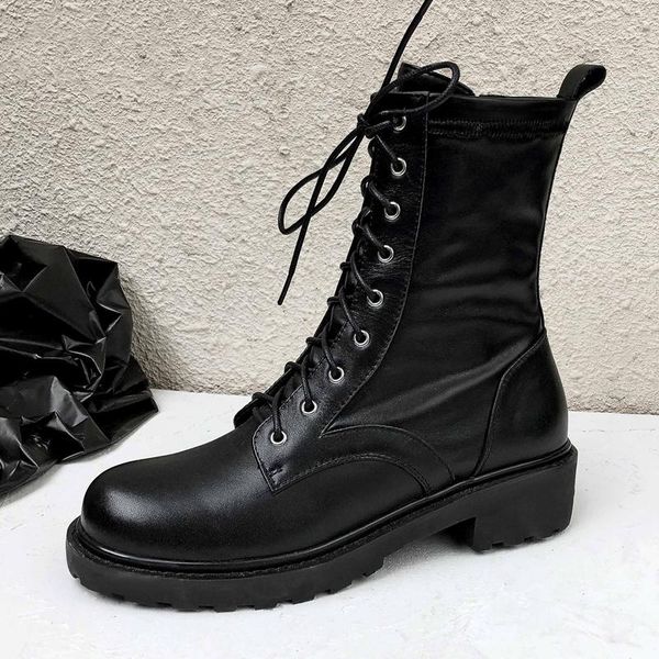 motorcycle boots women's riding boots cow leather lace up thick med heels european knight women's ankle, Black
motorcycle boots women's riding boots cow leather lace up thick med heels european knight women's ankle, Black