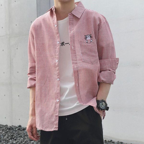 men's casual shirts long-sleeved striped shirt autumn korean loose cartoon cat teenager student thin couple men, White;black
men's casual shirts long-sleeved striped shirt autumn korean loose cartoon cat teenager student thin couple men, White;black